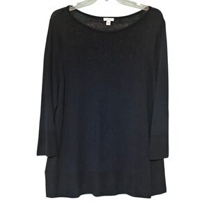 J Jill Linen Sweater 3/4 Length Sleeves Navy Blue Sz Large